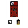 MARSİLYAN™- iPhone 14 Kılıf Ahenk Klasik - Siyah Buffer Cam Ekran Koruyucu + PVD Metal Kamera Lens - PE