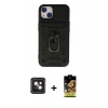 MARSİLYAN™- iPhone 14 Kılıf Ahenk Klasik - Siyah Buffer Cam Ekran Koruyucu + PVD Metal Kamera Lens - PE