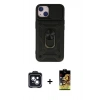 MARSİLYAN™- iPhone 14 Kılıf Ahenk Klasik - Siyah Buffer Cam Ekran Koruyucu + PVD Metal Kamera Lens - SH