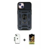 MARSİLYAN™- iPhone 14 Kılıf Ahenk Klasik - Siyah Buffer Cam Ekran Koruyucu + Shine Kamera Lens - YL
