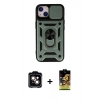 MARSİLYAN™- iPhone 14 Kılıf Ahenk Klasik - Siyah Buffer Cam Ekran Koruyucu + PVD Metal Kamera Lens - TU