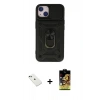 MARSİLYAN™- iPhone 14 Kılıf Ahenk Klasik - Siyah Buffer Cam Ekran Koruyucu + Yeşil Diamond Kamera Lens