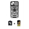 MARSİLYAN™- iPhone 14 Kılıf Ahenk Klasik - Siyah Buffer Cam Ekran Koruyucu + PVD Metal Kamera Lens - YL