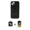 MARSİLYAN™- iPhone 14 Kılıf Ahenk Klasik - Siyah Buffer Cam Ekran Koruyucu + PVD Metal Kamera Lens - YL