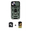 MARSİLYAN™- iPhone 14 Kılıf Ahenk Klasik - Siyah Buffer Cam Ekran Koruyucu + PVD Metal Kamera Lens - YL