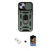MARSİLYAN™- iPhone 14 Kılıf Ahenk Klasik - Siyah Buffer Hayalet Cam Ekran Koruyucu + Diamond Kamera Lens - KI
