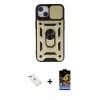 MARSİLYAN™- iPhone 14 Kılıf Ahenk Klasik - Siyah Buffer Hayalet Cam Ekran Koruyucu + Diamond Kamera Lens - KI