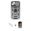 MARSİLYAN™- iPhone 14 Kılıf Ahenk Klasik - Siyah Buffer Hayalet Cam Ekran Koruyucu + Diamond Kamera Lens - KI