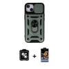 MARSİLYAN™- iPhone 14 Kılıf Ahenk Klasik - Siyah Buffer Hayalet Cam Ekran Koruyucu + PVD Metal Kamera Lens - GS