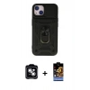 MARSİLYAN™- iPhone 14 Kılıf Ahenk Klasik - Siyah Buffer Hayalet Cam Ekran Koruyucu + PVD Metal Kamera Lens - GS