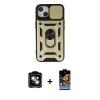MARSİLYAN™- iPhone 14 Kılıf Ahenk Klasik - Siyah Buffer Hayalet Cam Ekran Koruyucu + PVD Metal Kamera Lens - GS