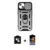 MARSİLYAN™- iPhone 14 Kılıf Ahenk Klasik - Siyah Buffer Hayalet Cam Ekran Koruyucu + PVD Metal Kamera Lens - GS