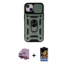 MARSİLYAN™- iPhone 14 Kılıf Ahenk Klasik - Siyah Buffer Hayalet Cam Ekran Koruyucu + Raze Metal Kamera Lens - KI