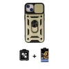 MARSİLYAN™- iPhone 14 Kılıf Ahenk Klasik - Siyah Buffer Hayalet Cam Ekran Koruyucu + PVD Metal Kamera Lens - TU