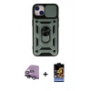 MARSİLYAN™- iPhone 14 Kılıf Ahenk Klasik - Siyah Buffer Hayalet Cam Ekran Koruyucu + Raze Metal Kamera Lens - GS