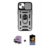 MARSİLYAN™- iPhone 14 Kılıf Ahenk Klasik - Siyah Buffer Hayalet Cam Ekran Koruyucu + Raze Metal Kamera Lens - SH