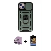 MARSİLYAN™- iPhone 14 Kılıf Ahenk Klasik - Siyah Buffer Hayalet Cam Ekran Koruyucu + Raze Metal Kamera Lens - MR