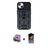 MARSİLYAN™- iPhone 14 Kılıf Ahenk Klasik - Siyah Buffer Hayalet Cam Ekran Koruyucu + Raze Metal Kamera Lens - SH