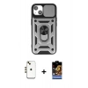 MARSİLYAN™- iPhone 14 Kılıf Ahenk Klasik - Siyah Buffer Hayalet Cam Ekran Koruyucu + Shine Kamera Lens - GD