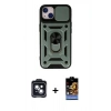 MARSİLYAN™- iPhone 14 Kılıf Ahenk Klasik - Siyah Buffer Hayalet Cam Ekran Koruyucu + Siyah PVD Metal Kamera Lens
