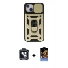 MARSİLYAN™- iPhone 14 Kılıf Ahenk Klasik - Siyah Buffer Hayalet Cam Ekran Koruyucu + Siyah PVD Metal Kamera Lens