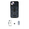 MARSİLYAN™- iPhone 14 Kılıf Ahenk Klasik - Siyah Joko Magic 5D Cam + Mavi Shine Kamera Lens