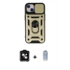 MARSİLYAN™- iPhone 14 Kılıf Ahenk Klasik - Siyah Joko Magic 5D Cam + Turuncu PVD Metal Kamera Lens