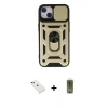 MARSİLYAN™- iPhone 14 Kılıf Ahenk Klasik - Siyah Joko Magic 5D Hayalet Cam + Kırmızı Diamond Kamera Lens