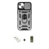 MARSİLYAN™- iPhone 14 Kılıf Ahenk Klasik - Siyah Joko Magic 5D Hayalet Cam + Kırmızı Diamond Kamera Lens