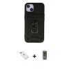 MARSİLYAN™- iPhone 14 Kılıf Ahenk Klasik - Siyah Joko Magic 5D Hayalet Cam + Kırmızı Diamond Kamera Lens