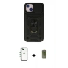 MARSİLYAN™- iPhone 14 Kılıf Ahenk Klasik - Siyah Joko Magic 5D Hayalet Cam + Yeşil Shine Kamera Lens