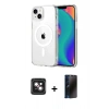 MARSİLYAN™- iPhone 14 Kılıf Ahenk Minimal Serisi - Siyah 3D Antistatik Hayalet Cam Ekran Koruyucu + PVD Metal Kamera Lens - PE