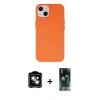 MARSİLYAN™- iPhone 14 Kılıf Ahenk Serisi - Şeffaf 360 Full Body Arka Koruyucu + PVD Metal Kamera Lens - GS