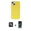 MARSİLYAN™- iPhone 14 Kılıf Ahenk Serisi - Şeffaf 360 Full Body Arka Koruyucu + PVD Metal Kamera Lens - PE