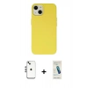 MARSİLYAN™- iPhone 14 Kılıf Ahenk Serisi - Şeffaf Pasifik Cam Ekran Koruyucu + Shine Kamera Lens - GS