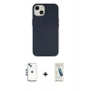 MARSİLYAN™- iPhone 14 Kılıf Ahenk Serisi - Şeffaf Pasifik Cam Ekran Koruyucu + Mavi Shine Kamera Lens