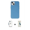 MARSİLYAN™- iPhone 14 Kılıf Ahenk Serisi - Şeffaf Pasifik Cam Ekran Koruyucu + Mavi Shine Kamera Lens