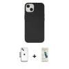 MARSİLYAN™- iPhone 14 Kılıf Ahenk Serisi - Şeffaf Pasifik Cam Ekran Koruyucu + Mavi Shine Kamera Lens