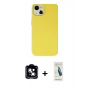 MARSİLYAN™- iPhone 14 Kılıf Ahenk Serisi - Şeffaf Pasifik Cam Ekran Koruyucu + PVD Metal Kamera Lens - MI
