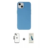 MARSİLYAN™- iPhone 14 Kılıf Ahenk Serisi - Şeffaf Pasifik Cam Ekran Koruyucu + Shine Kamera Lens - SH