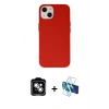 MARSİLYAN™- iPhone 14 Kılıf Ahenk Serisi - Siyah 3D Antistatik Cam Ekran Koruyucu + PVD Metal Kamera Lens - GS