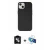 MARSİLYAN™- iPhone 14 Kılıf Ahenk Serisi - Siyah 3D Antistatik Cam Ekran Koruyucu + PVD Metal Kamera Lens - GS
