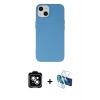 MARSİLYAN™- iPhone 14 Kılıf Ahenk Serisi - Siyah 3D Antistatik Cam Ekran Koruyucu + PVD Metal Kamera Lens - MI