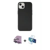 MARSİLYAN™- iPhone 14 Kılıf Ahenk Serisi - Siyah 3D Antistatik Cam Ekran Koruyucu + Raze Metal Kamera Lens - MR