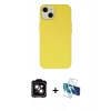 MARSİLYAN™- iPhone 14 Kılıf Ahenk Serisi - Siyah 3D Antistatik Cam Ekran Koruyucu + PVD Metal Kamera Lens - TU