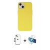 MARSİLYAN™- iPhone 14 Kılıf Ahenk Serisi - Siyah 3D Antistatik Cam Ekran Koruyucu + Shine Kamera Lens - YL