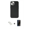 MARSİLYAN™- iPhone 14 Kılıf Ahenk Serisi - Siyah 3D Antistatik Hayalet Cam Ekran Koruyucu + Diamond Kamera Lens - YL
