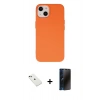 MARSİLYAN™- iPhone 14 Kılıf Ahenk Serisi - Siyah 3D Antistatik Hayalet Cam Ekran Koruyucu + Diamond Kamera Lens - YL