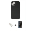 MARSİLYAN™- iPhone 14 Kılıf Ahenk Serisi - Siyah 3D Antistatik Hayalet Cam Ekran Koruyucu + Diamond Kamera Lens - KI