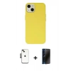 MARSİLYAN™- iPhone 14 Kılıf Ahenk Serisi - Siyah 3D Antistatik Hayalet Cam Ekran Koruyucu + Shine Kamera Lens - SH